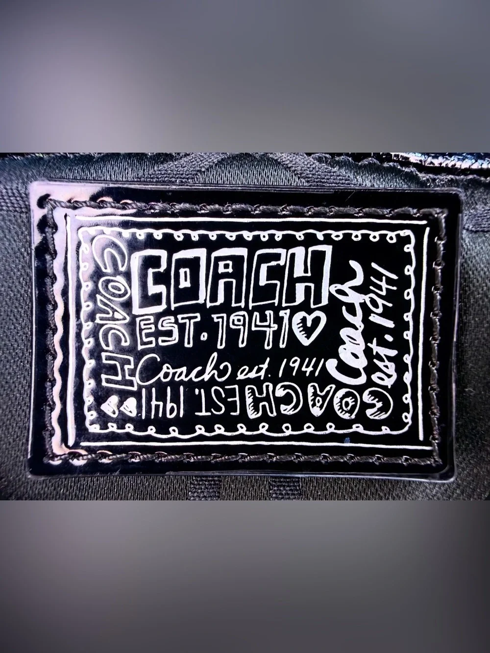 Coach Poppy Signature Satchel Black w/ Silver Hearts – Orig Hangtags + Dust Bag